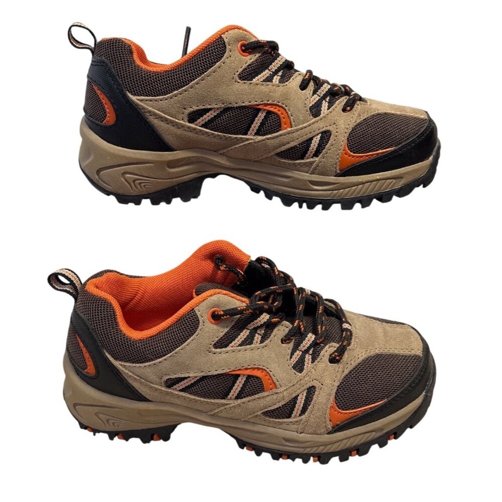 Cherokee Hiking Shoes Boys Size 3 Brown & Orange Durable Rubber Sole Non Marking